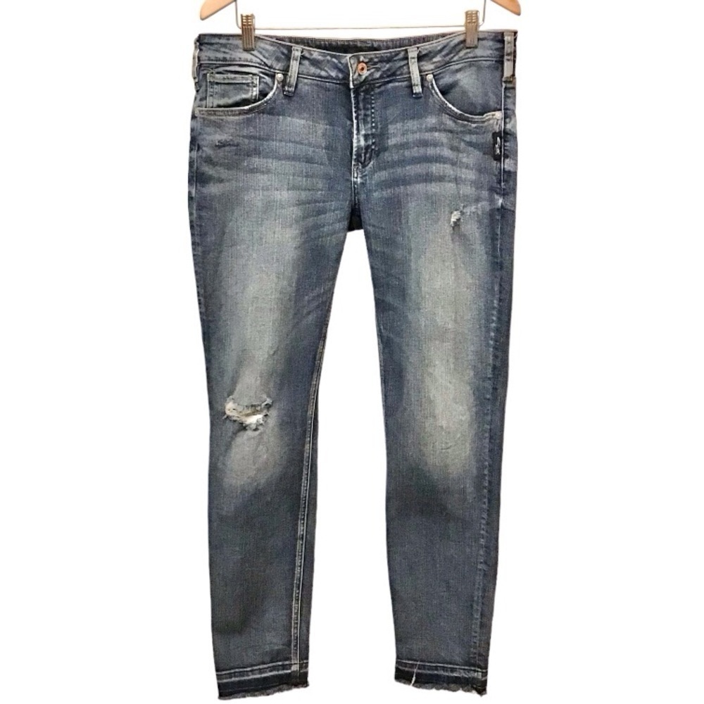 Silver Jeans 32 (12) Boyfriend Jeans Released Hem Frayed Mid Rise Stretch